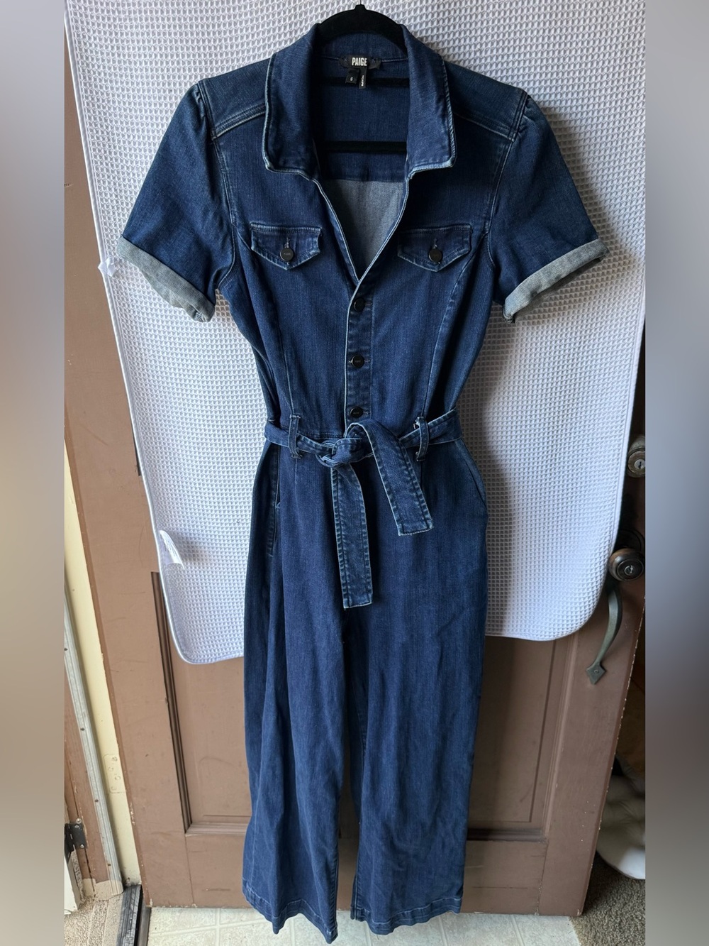 PAIGE Indigo Denim Jumpsuit with Belt